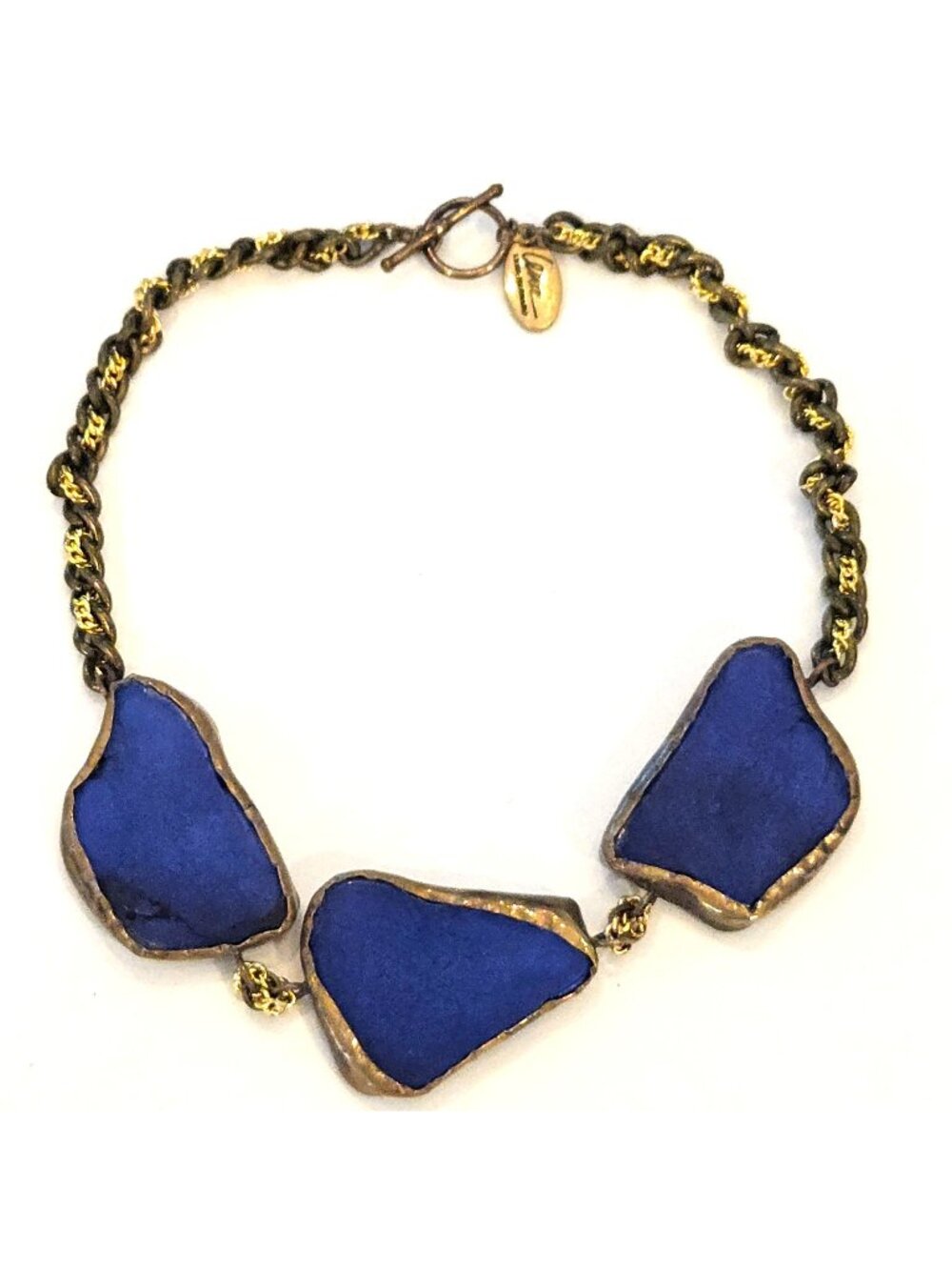 Lena Bernard  Brushed Gold Matte Blue Lapis Lazuli Stone Chunky Beaded Necklace